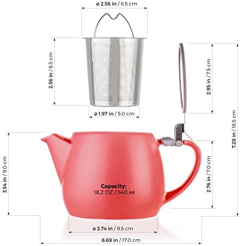 Tealyra - Pluto Porcelain Small Teapot Red - 18.2-ounce (1-2 cups) - Matte Finish - Stainless Steel Lid and Extra-Fine Infuser To Brew Loose Leaf Tea - 540ml - Image 6