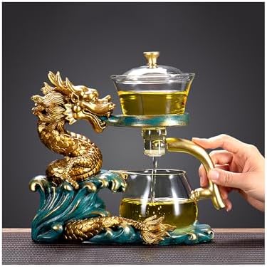 YUDIZWS Lazy Kungfu Drip Teapot,Heat Resistant Tea Set,Sturdy High Borosilicate Glass Teapot,Magnetic Water Diversion Semi-Automatic Teapot Set Magic Tea Set of Holiday Gifts,B dragon tea set by YUDIZWS