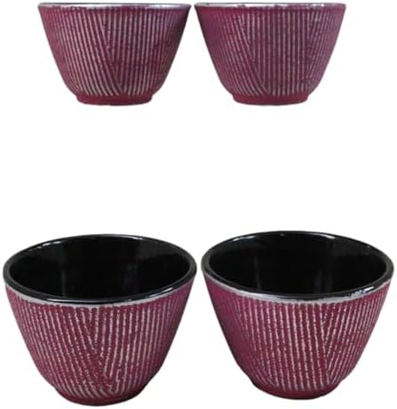 Ebros Gift Pack Of 4 Japanese Traditional Tetsubin Style Textured Surface Cast Iron Tea Cups Teacups Drinkware Tea Service Far East Decorative Accent (Magenta With Silver Hues) - Image 3