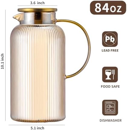 Buaic Glass Pitcher with Lid, 84 oz/ 2.5L Amber Glass Water Pitcher - Image 2