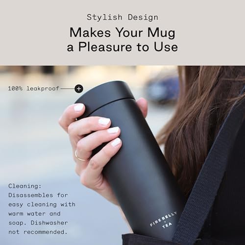 Firebelly Tea, Travel Tea Infuser Mug with Strainer, Insulated Tumbler for Loose Leaf Tea or Coffee, Leakproof Bottle for Hot or Iced Drinks, Stainless Steel Thermos with Lid, Noir - Image 6