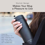 Firebelly Tea, Travel Tea Infuser Mug with Strainer, Insulated Tumbler for Loose Leaf Tea or Coffee, Leakproof Bottle for Hot or Iced Drinks, Stainless Steel Thermos with Lid, Noir - Image 6