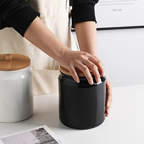 Sweejar Ceramic Kitchen Canisters, 58 FLOZ Porcelain Food Storage Jar with Airtight Seal Wooden Lid, Home Container Serving for Coffee Beans, Tea-leave, Sugar, Salt and More, Tool Bucket (Black) - Image 4