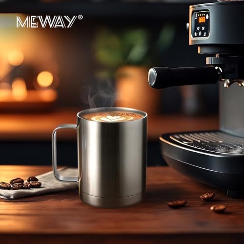 MEWAY 12oz Coffee Mug With Handle 8 Pack Bulk,Stainless Steel Insulated Travel Tumblers With Sliding Lid,Double Wall Vacuum Camping Cup for Hot & Cold Drinks Tea (Sliver,Set of 8) - Image 6