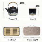 Chinese Tea Set – Black Porcelain Gongfu Teapot with 6 Cups & Tea Tray, Travel Tea Set with Carrying Case for Tea Ceremony, Daily Tea Ritual, Asian Style Gift - Image 2