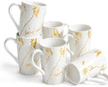 White Gold Marble Coffee Mugs Set of 6, 12 oz Porcelain by Loymokinar