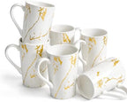 White Gold Marble Coffee Mugs Set of 6, 12 oz Porcelain by Loymokinar