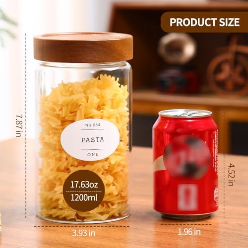 3 Pcs 40.5 oz/1200ml Glass Jars with Airtight Screw-On Wooden Lids, Medium Decorative Glass Food Storage Container Jar Set for Coffee Bean,Nut,Candy, Flour,Sugar, Snacks,Oatmeal,pasta - Image 3