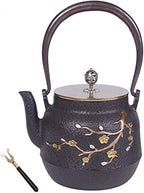 1200ml Japanese Cast Iron Teapots Tetsubin Tea Kettle Set With Pure Copper Pot Lid And Handle, For Loose Leaf Tea And Teabags, Plum Blossom Pattern, Black by MGEMJMJ