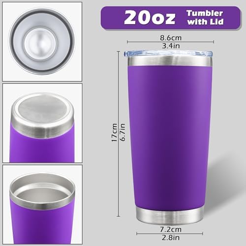 20oz Tumbler with Lid Stainless Steel Tumblers Insulated Mug Purple 12P - Image 5