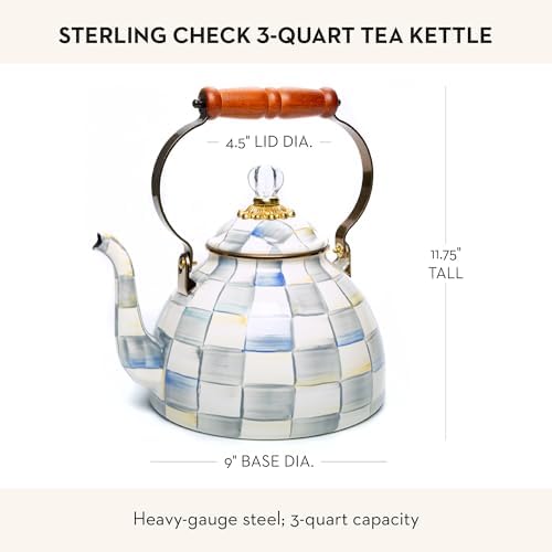 MACKENZIE-CHILDS Tea Kettle, 3 Quarts, Gray-and-White Sterling Check - Image 4