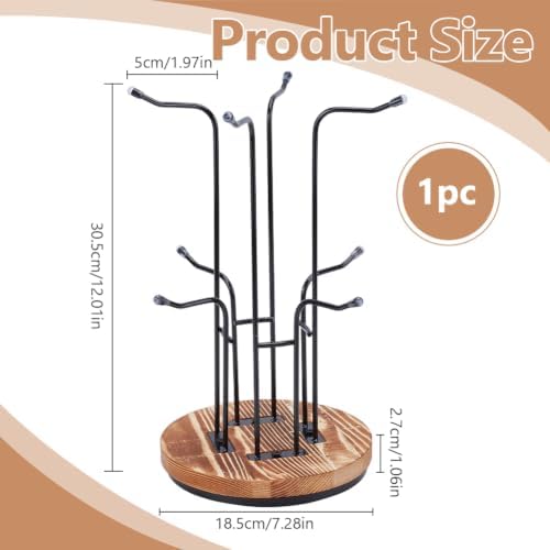 ORIGACH 360° Rotating Mug Tree for Large Cups with 8 Hooks, Black - Image 2