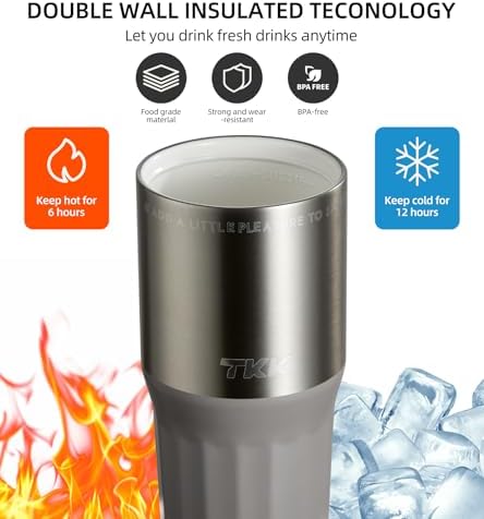 TKK 24 oz Ceramic Coated Tumbler with Straw Lid, 18/10 Stainless Steel Vacuum Tumblers, Leakproof Double Walled Iced Car Cup with Handle & Tea Infuser& Dishwasher Safe, for Hot & Cold Drinks, Grey - Image 6