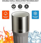 TKK 24 oz Ceramic Coated Tumbler with Straw Lid, 18/10 Stainless Steel Vacuum Tumblers, Leakproof Double Walled Iced Car Cup with Handle & Tea Infuser& Dishwasher Safe, for Hot & Cold Drinks, Grey - Image 6