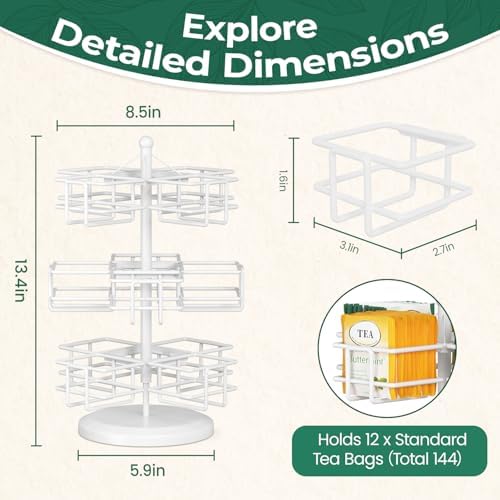 EsLuker.ly Tea Bag Holder Organizer for Counter, 3 Tier Metal White - Image 5