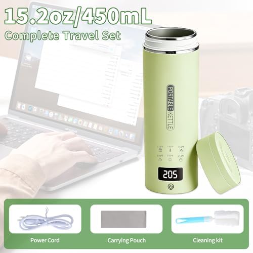 Green Travel Electric Kettle with LCD Display, 6 Temperature Settings, 450ml / 15.2oz, 304 Stainless Steel, Auto Shut-Off and Dry Boil Protection, Compact and Portable Electric Kettle - Image 3
