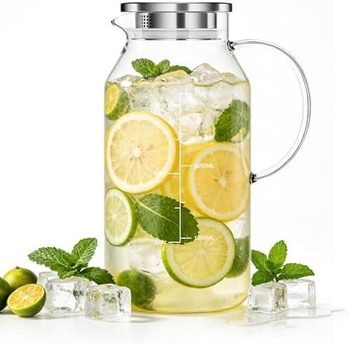 Aofmee Glass Pitcher with Lid and Handle, Glass Water Pitchers, 3.5 Liter by Aofmee