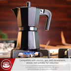 Magefesa Kenia Noir Stovetop Espresso Moka Pot, 9-Cup/15 oz, Italian Coffee Maker for Cuban Coffee, Extra-Thick Aluminum, Heat-Resistant Handle, Safe & Easy-to-Use, Greca Coffee Maker - Image 3