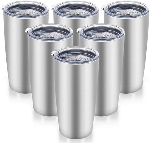 20 oz Tumblers Bulk Stainless Steel Tumbler with Lid, 6 Pack by CoolYoleb