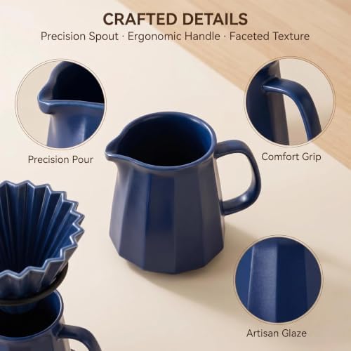 Pour Over Coffee Maker set,Ceramic Coffee Maker With V60 40 pcs Paper Filter，Metal Stand Pour Over Coffee Dripper navy blue - Image 5
