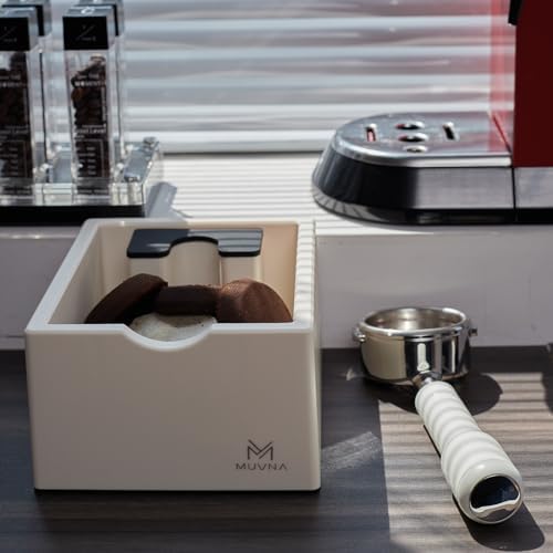 15 Pucks Espresso Knock Box, Silicone Bar, Anti-Slip Base, Beige - Image 2