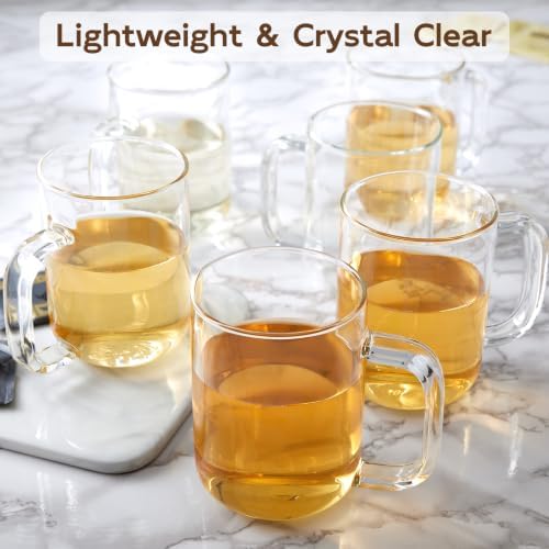 Glass Coffee Mugs, 20 oz Ice Coffee Cups Set of 6, Large Clear Tea Cups, Glass Mugs with Handles for Hot Beverages, Glass Cups for Latte, Cappuccino, and Tea - Image 5