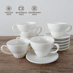 4 oz White Espresso Cups Set of 6, Ceramic Cappuccino Tea Cups with Saucers - Image 3