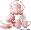 CLAY TONIC- 8 OZ Fine China Pink Coffee Cup/Teacup and Saucer Set by CLAY+TONIC