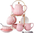 CLAY TONIC- 8 OZ Fine China Pink Coffee Cup/Teacup and Saucer Set by CLAY+TONIC