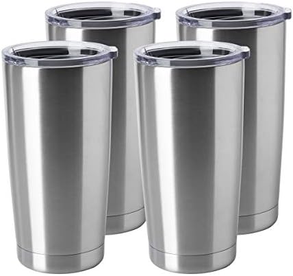 HASLE OUTFITTERS 20oz Stainless Steel Tumblers Bulk, Insulated Travel Cup with Lid, Double Wall Vacuum Coffee Mug for Cold & Hot Drinks 4 Pack, Silver by HASLEOUTFITTERS