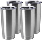 HASLE OUTFITTERS 20oz Stainless Steel Tumblers Bulk, Insulated Travel Cup with Lid, Double Wall Vacuum Coffee Mug for Cold & Hot Drinks 4 Pack, Silver by HASLEOUTFITTERS