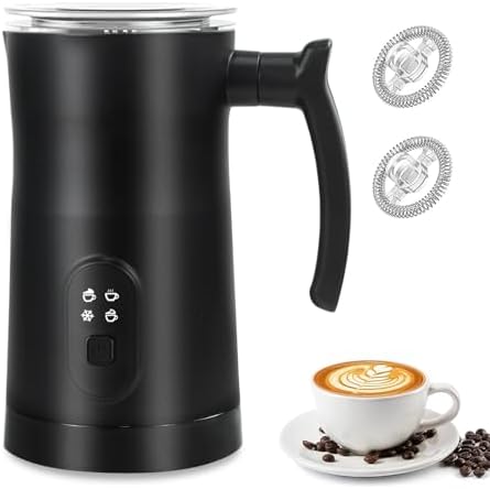 Milk Frother, 4 in 1 Electric Milk Frother and Steamer with Handle, Saicefe 11.8oz/350ml Automatic Warm and Cold Foam Maker for Coffee,Latte, Cappuccino, Hot Chocolate, 400W, Black by Saicefe