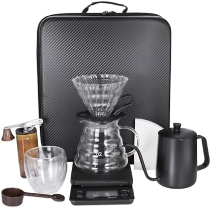 SOTECH Pour Over Coffee Maker Set, Coffee Kettle Scale, Pour Over Coffee Dripper, Bean Grinder, Glass Server, Drip Cup, Filter Paper, All in 1, Traveling Camping Hiking by SOTECHLLC
