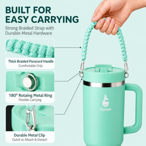 Farsea 40oz Insulated Stainless Steel Travel Tumbler with Handle & Straw - Image 4