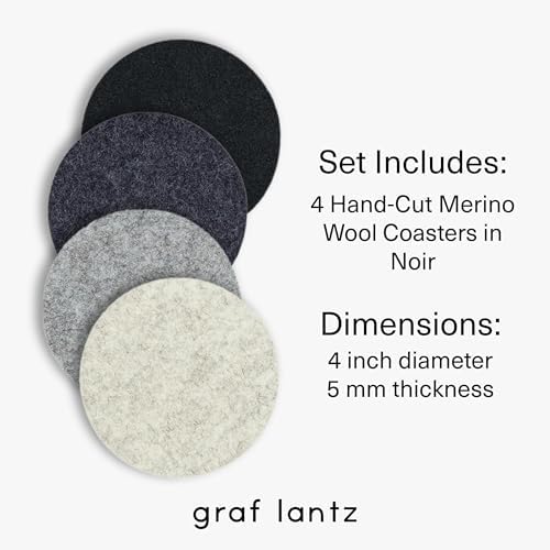 Graf Lantz - Bierfilzl Merino Wool Round Coasters Set of 4 - Noir (4" Circles) - Absorbs 30% of Weight - German Wool - Heat Resistant, Sustainable, & Reusable - Home Decor & Coffee Table Decor - Image 4