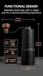 Vevok Chef O20 Manual Coffee Grinder - 20 levels External Adjustment, 35g Capacity with Travel Case and Cleaning Gear, Consistent Grind Ti-Plated Stainless Steel Conical Burr Hand Coffee Grinder - Image 5