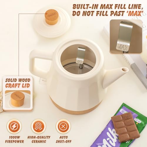 Ceramic Electric Kettle, Automatic Shut Off Tea Kettle & Hot Water Boiler Pot For Coffee & Tea, Prevent Boil Dry, 1.2L 1000W, Cream White - Image 5