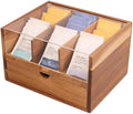 HTB Acacia Wood Tea Organizer 2 Tier with Drawer,Large Capacity by HTB