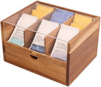 HTB Acacia Wood Tea Organizer 2 Tier with Drawer,Large Capacity by HTB