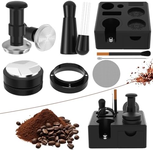 8 PCS Espresso Accessories Kit,54mm Espresso Tamper,Includes WDT Tool,Tamping Station,Dosing Funnel,Distributor,Puck Screen,Stirrer,Brush,Latte Art Pen,Barista Kit by Unknown