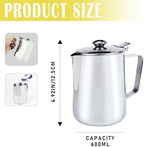 DOERDO Milk Pitcher 600ml Stainless Steel Coffee Cup Mug Milk Frothing Pitcher Jug with Handle for Office Kitchen - Image 2