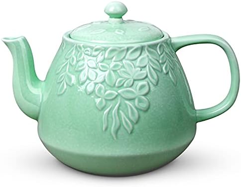 Toptier Leaf Teapot, Porcelain Tea Pot with Infuser and Lid, Blooming & Loose Leaf Ceramic Teapot, 37 Ounce, Light Green by toptier