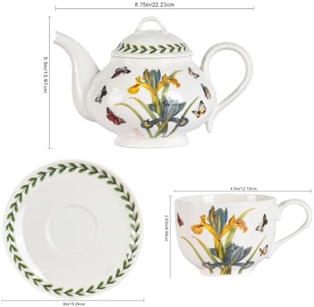 9-piece porcelain tea set with Botanical Floral patterns (for 4 people), including teapot, teacup, and saucer. Iris and Sunflower Pattern Selection. Tea party gift box set. (Iris Pattern) - Image 2