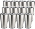 20oz Stainless Steel Tumbler Bulk with Lid, Travel Mug - Double Wall Vacuum Powder Coated Cup - Stainless steel, 12 Pack by Unknown
