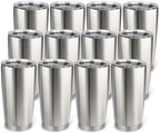 20oz Stainless Steel Tumbler Bulk with Lid, Travel Mug - Double Wall Vacuum Powder Coated Cup - Stainless steel, 12 Pack by Unknown