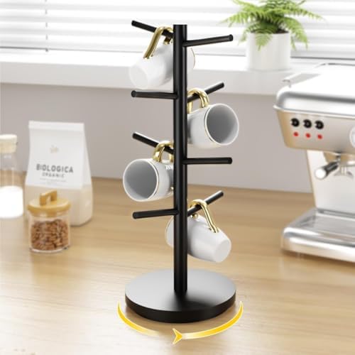Cup Rack Coffee Mug Tree Bamboo Countertop Organizer Stand with 8 Hooks Organizer - Image 3