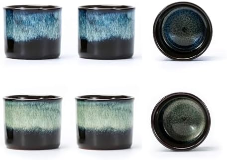 Japanese Tea Cups Set of 6, Ceramic Teacups, 2.5Oz Ceramic Handleless Cup Set, Demitasse Cups 2.5 Ounces Expresso Cups Coffee Mugs (mixed interior&exterior) by Lavinttostory
