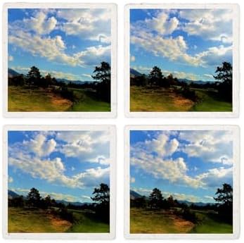 CafePress New Zealand Skyline Tumbled Stone - Set of 4 Coasters Set of 4 w/holder - Image 4