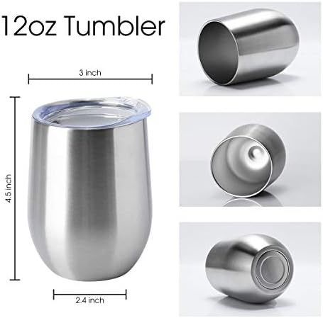 HASLE OUTFITTERS 12oz Wine Tumbler with Lid Stemless Wine Glasses Double Wall Vacuum Travel Mugs stainless steel Coffee Cup for Cold & Hot Drinks Wine Coffee Cocktails Beer 6 Pack Stainless Steel - Image 3