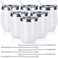 6 Pack Stainless Steel Wine Tumblers, 12Oz Insulated Wine Tumbler, Double Wall Insulated Wine Glass, Stainless Steel Stemless Wine Cups with Lids for Coffee, Wine, Cocktails, Champaign, White by Lifecapido